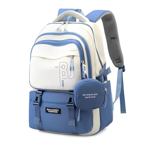 PALAY® Girls Backpack School Backpack with Small Zipper Pouch Fashion Blue Nylon Backpack with Padded Shoulder Straps & Handle Design Multi Compartment Large Backpack for School, Camping, Travel PALAY® Girls Backpack School Backpack with Small Zipper Pouch Fashion Blue Nylon Backpack with Padded Shoulder Straps & Handle Design Multi Compartment Large Backpack for School, Camping, Travel